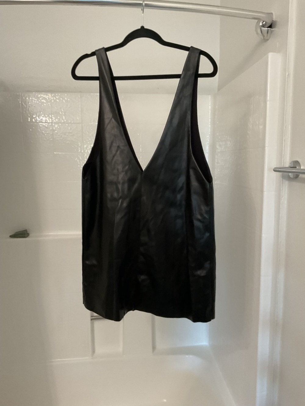 Faux Leather Black V-Neck Camisole/Dress